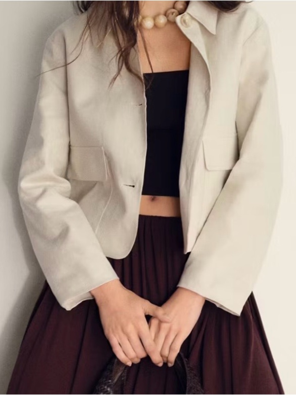 Mango Cream Cropped Button Jacket - Picture 6 of 10